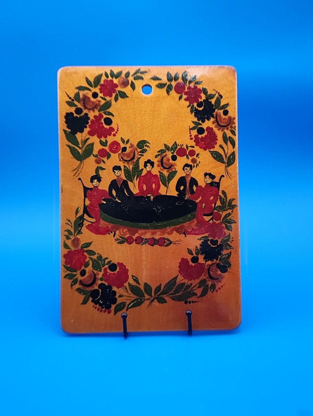 Vintage Cutting Wooden Board Traditional Russian Folk Art Gorodets Town People